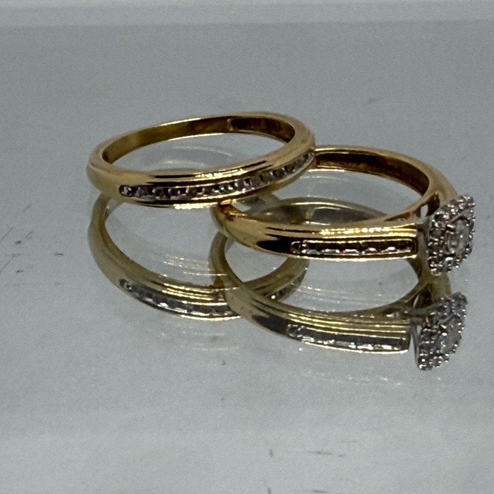 14k Gold & Diamond Rings Set, Bridal solid Gold Rings - Picture 2 of 3